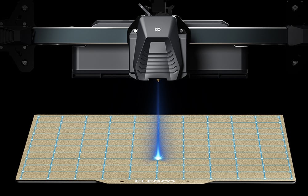 Głowica drukarki 3D wykonującą automatyczne poziomowanie stołu za pomocą niebieskiego lasera