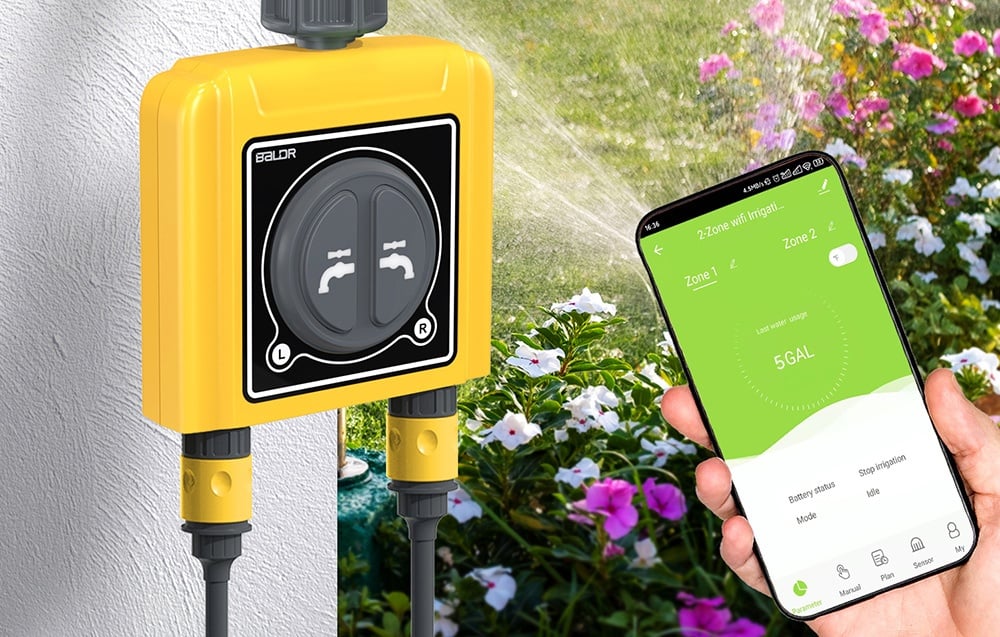 RainPoint ελεγκτής άρδευσης συνδεδεμένος με smartphone μέσω εφαρμογής.