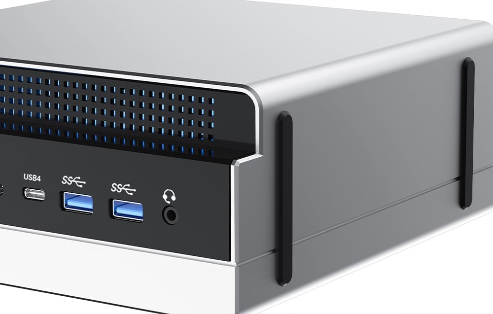Close-up of the computer's ports.