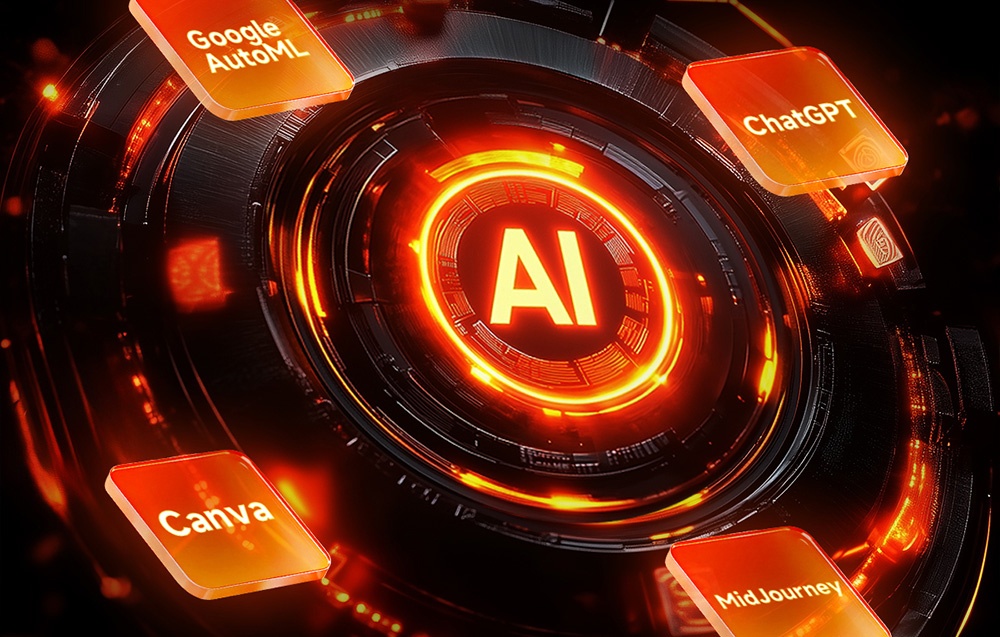 AI (Artificial Intelligence) caption, next to Canva, Chat GPT, MidJourney and Google AutoML captions.