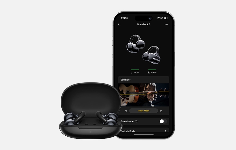 Θήκη OpenRock με ακουστικά δίπλα σε smartphone με εφαρμογή OpenRock