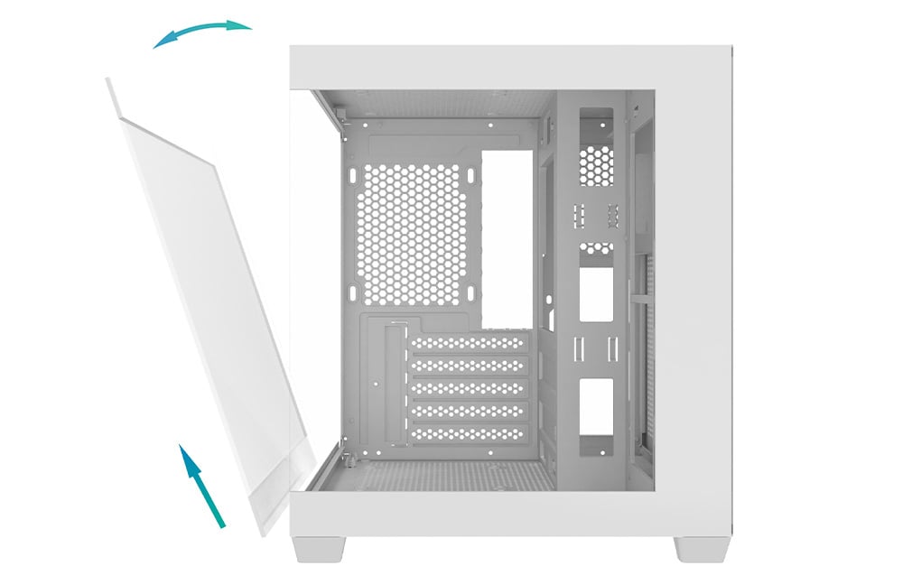 Η θήκη υπολογιστή Darkflash C275P φαίνεται από το πλάι, με ελαφρώς κεκλιμένο πλαϊνό πάνελ.