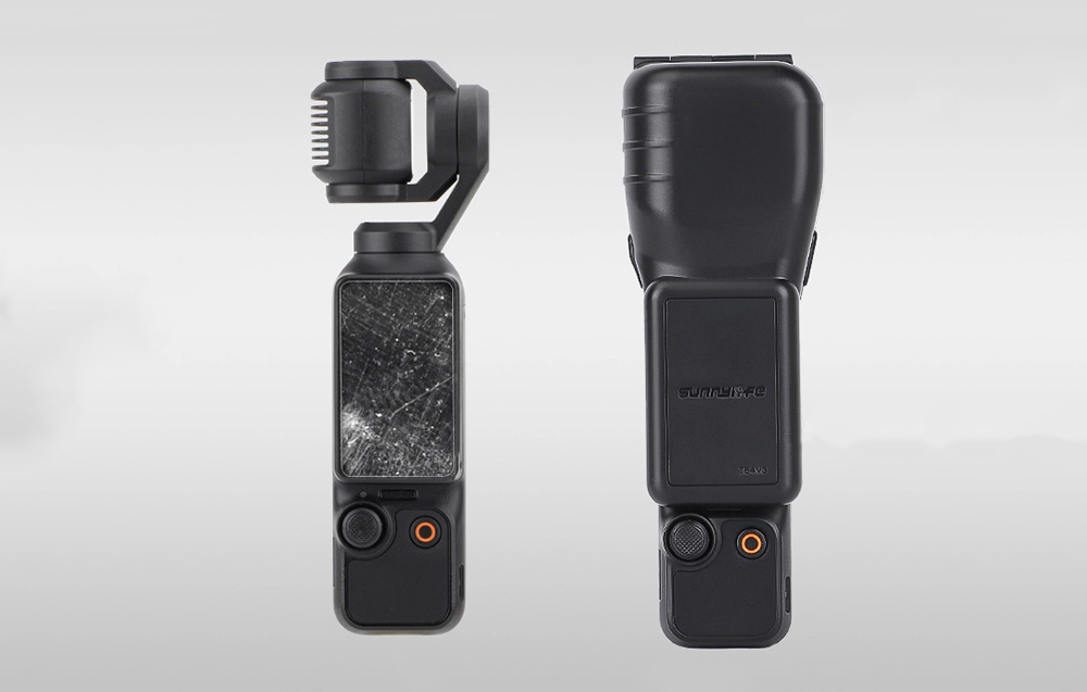 image39.jpg: Σύγκριση της φωτογραφικής μηχανής DJI Pocket με ραγισμένη οθόνη και της ίδιας φωτογραφικής μηχανής ασφαλισμένης με θήκη Sunnylife