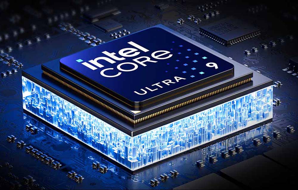 Επεξεργαστής Intel Core Ultra 9 σε σκούρο φόντο.