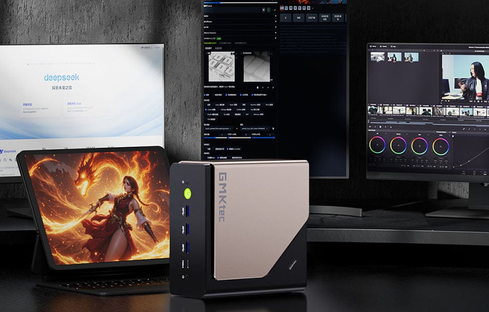 Mini PC GKtec συνδεδεμένο με 4 οθόνες.