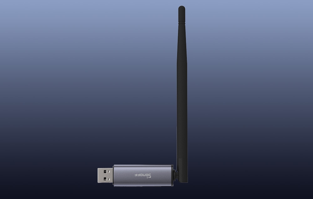 Πύλη ZigBee Sonoff με σύνδεσμο USB σε σκούρο φόντο.