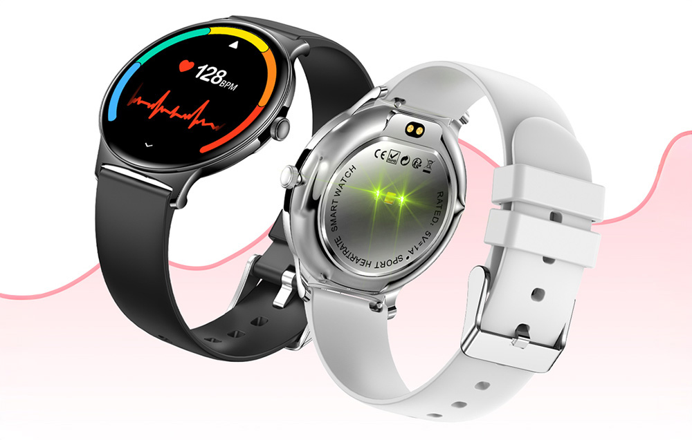 2 smartwatches: το μαύρο εμφανίζει τη μέτρηση του καρδιακού ρυθμού και το ασημί τον αισθητήρα.