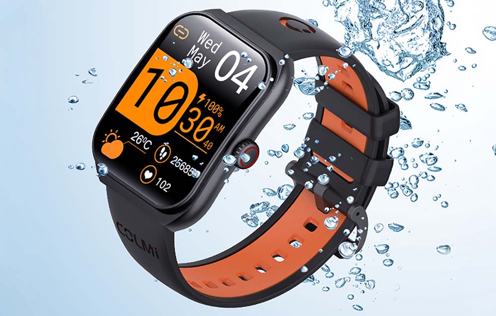 Πορτοκαλί και μαύρο smartwatch κάτω από το νερό.