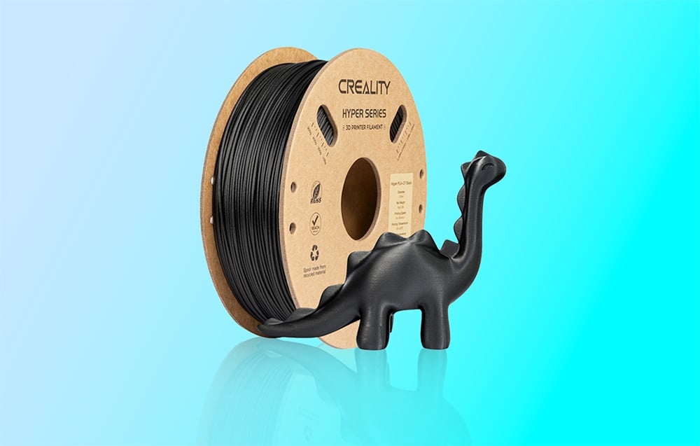 Καρούλι νήματος Creality Hyper Series με μαύρη φιγούρα δεινοσαύρου σε τυρκουάζ φόντο