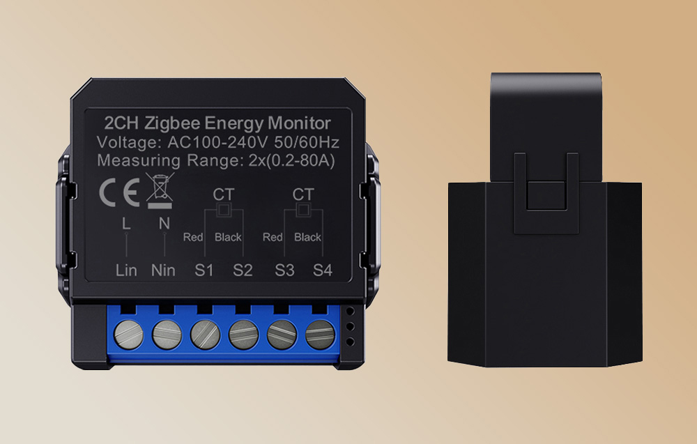 Έξυπνος αμφίδρομος μετρητής ενέργειας Zigbee και αισθητήρας CT σε πορτοκαλί φόντο