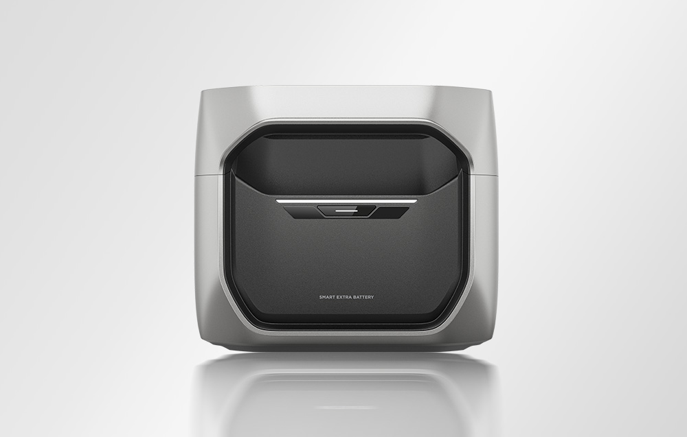Μονάδα μπαταρίας EcoFlow Smart Extra με γκρι περίβλημα, μπροστινή όψη.