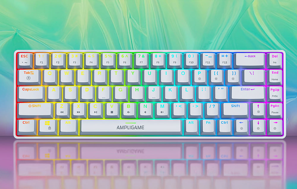 Λευκό πληκτρολόγιο με οπίσθιο φωτισμό RGB, σε φωτεινό φόντο.