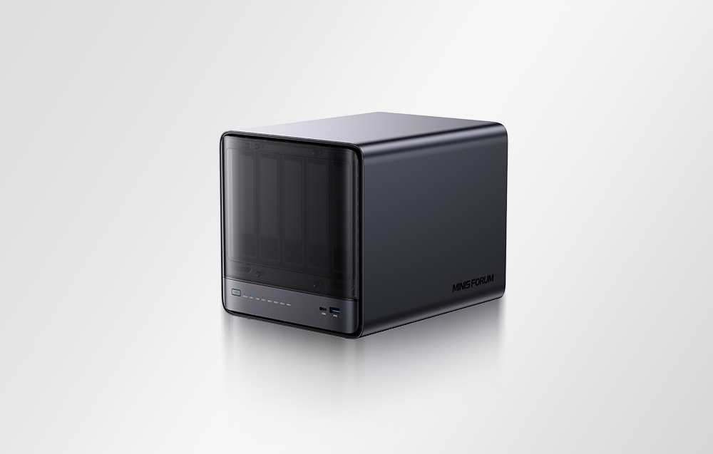 Mini PC Minis Forum NAS N5 Pro σε γκρι φόντο