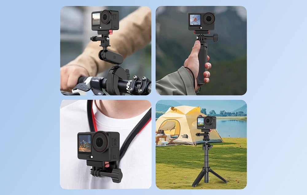 Ο προσαρμογέας Puluz με την κάμερα DJI σε τέσσερα διαφορετικά σενάρια