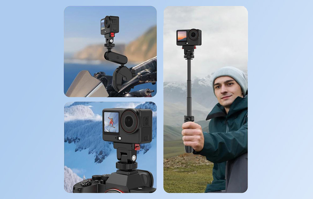Κάμερα DJI τοποθετημένη στον προσαρμογέα Puluz με τρία σενάρια