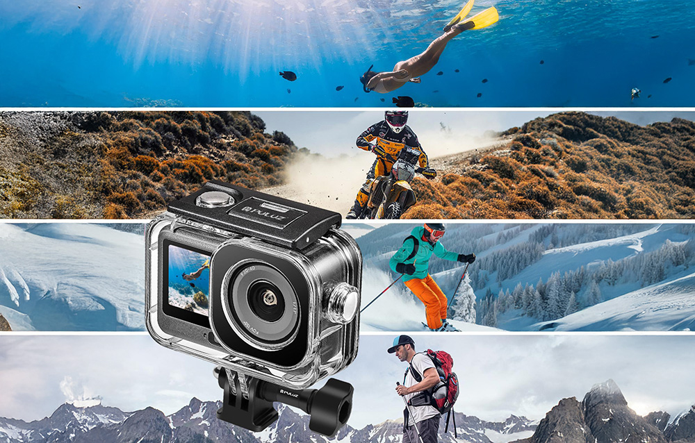 Κάμερα DJI σε περίβλημα Puluz ενάντια σε ακραία αθλήματα: καταδύσεις, motocross, σκι και πεζοπορία