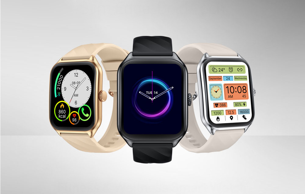 Τρία μοντέλα smartwatch της Zeblaze σε χρυσό, μαύρο και ασημί χρώμα στέκονται το ένα δίπλα στο άλλο