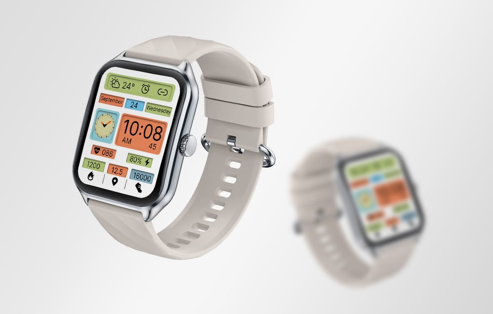 Δύο μοντέλα smartwatch της Zeblaze που στέκονται το ένα δίπλα στο άλλο, το ένα εκ των οποίων είναι θολό στο φόντο