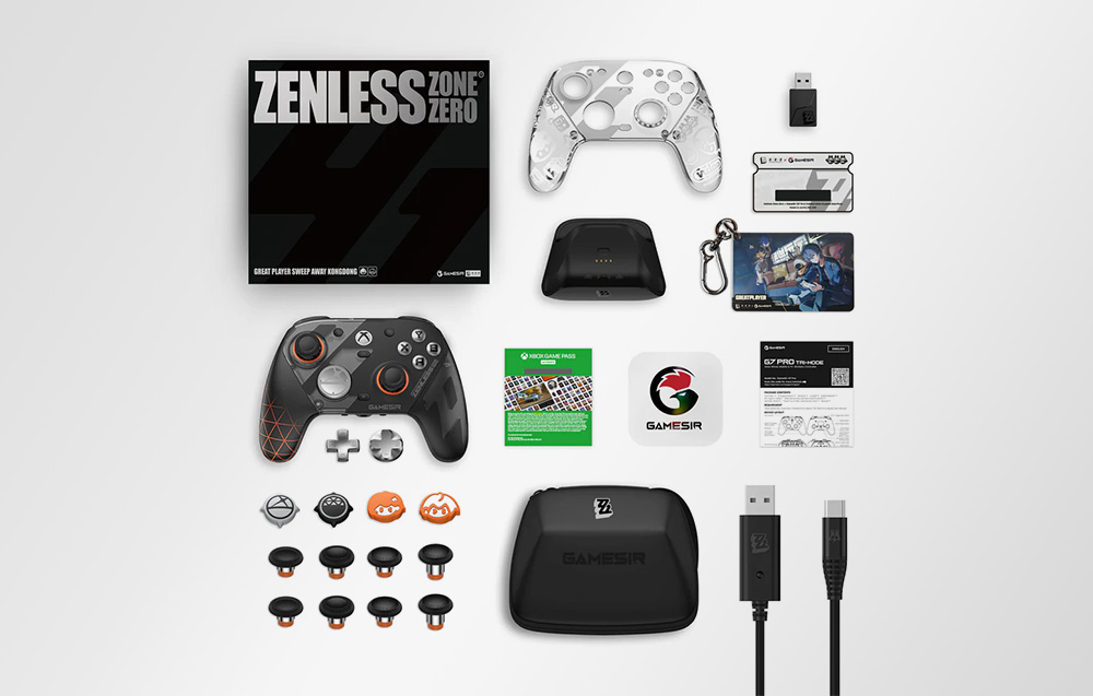 Το κιτ αξεσουάρ του χειριστηρίου GameSir G7 Pro στην έκδοση Zenless Zone Zero, από την επάνω όψη.