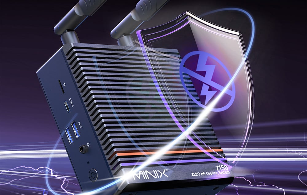 Mini PC MINIX με περίβλημα αλουμινίου για προστασία από παρεμβολές και υπερθέρμανση.