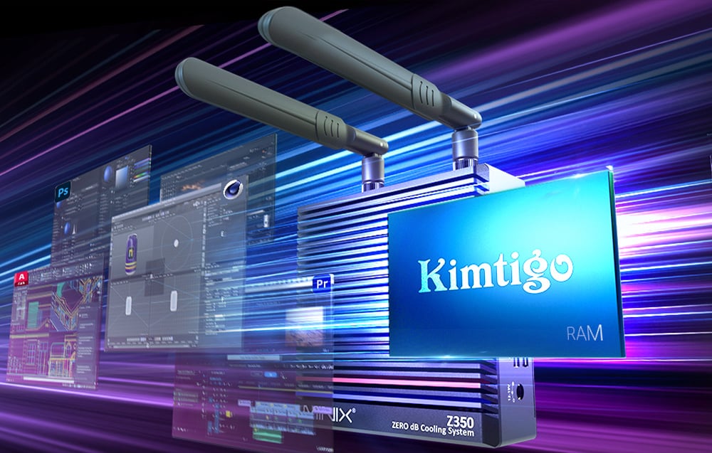 Mini PC Minix ως φόντο για τις ρέουσες διεπαφές των σχεδιαστικών προγραμμάτων και των ζαριών RAM της Kimtigo.