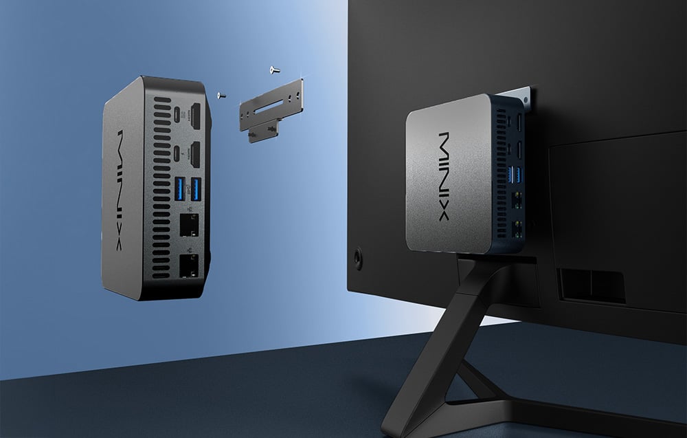 Πώς να συνδέσετε το Mini PC N512 στην οθόνη με τη χρήση βάσης VESA και το Mini PC ήδη συνδεδεμένο.