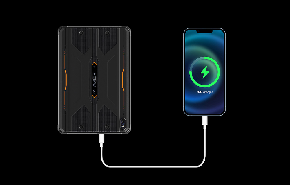 Tablet Hotwav συνδεδεμένο με ένα smartphone, το οποίο τροφοδοτεί