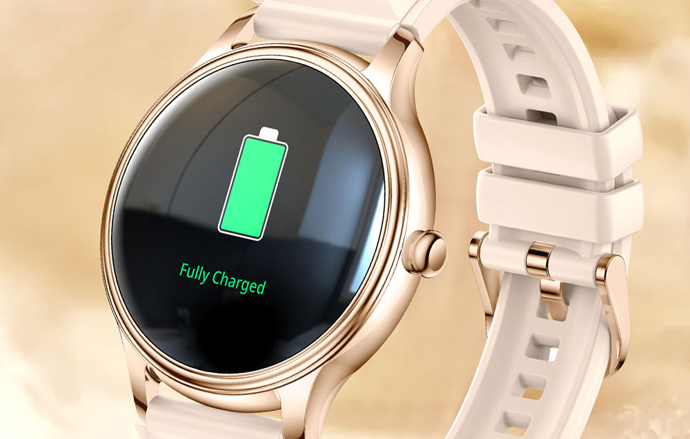 Οθόνη του smartwatch με εικονίδιο πλήρους μπαταρίας και μήνυμα.