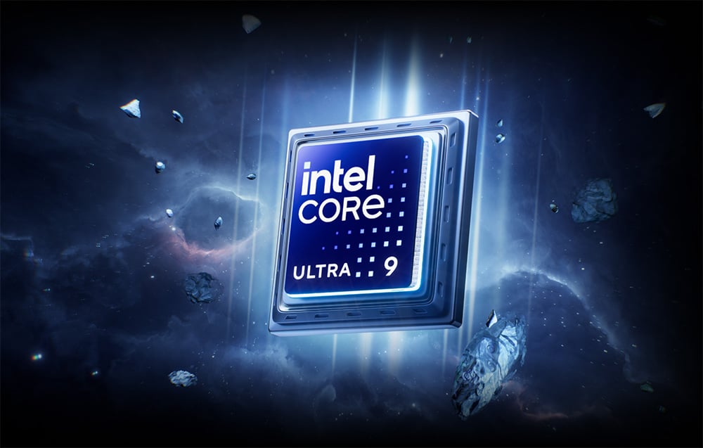 Επεξεργαστής Intel Core Ultra 9 με φόντο πεφταστέρια
