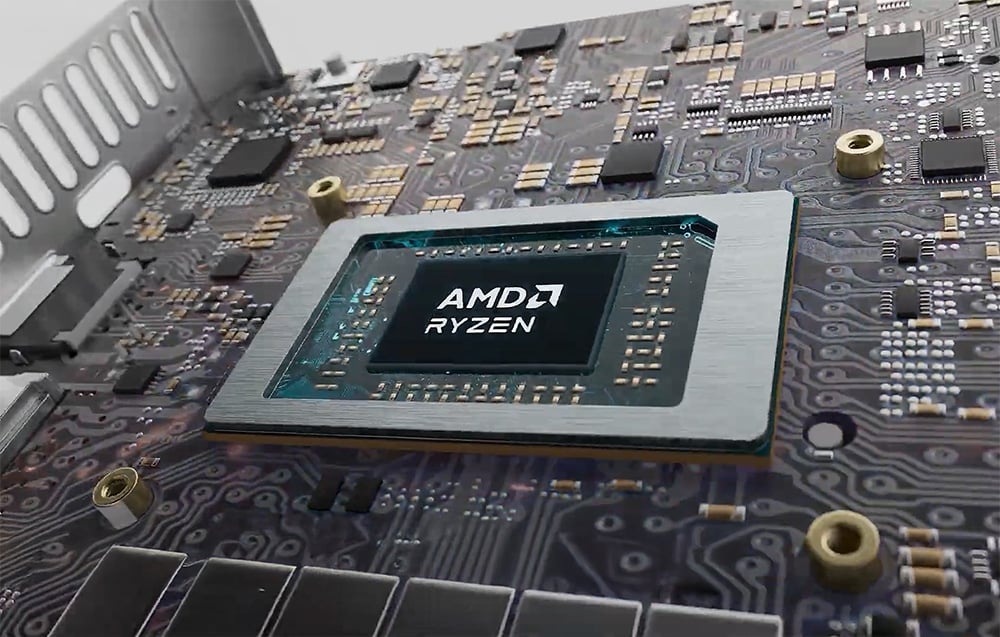 Κοντινό πλάνο του επεξεργαστή AMD Ryzen του υπολογιστή και των εσωτερικών του εξαρτημάτων