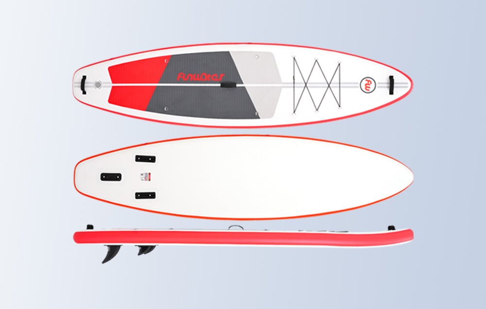3 σανίδες σέρφινγκ Funwater από διαφορετικές γωνίες σε ανοιχτόχρωμο φόντο