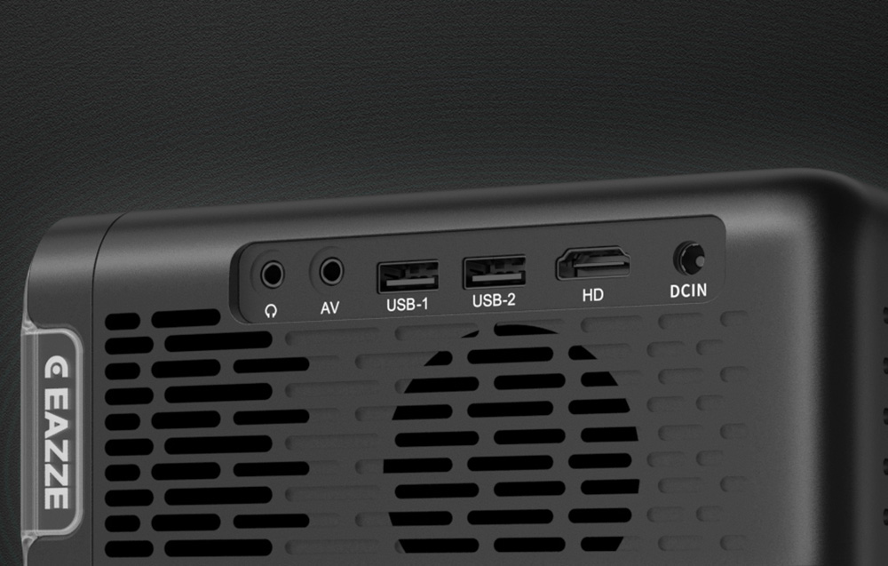 Το πίσω πλαίσιο του προβολέα με θύρες AV, USB, HDMI και τροφοδοσίας.