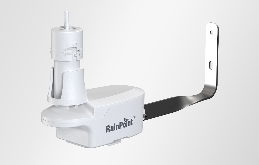 Λευκός αισθητήρας βροχής RainPoint με μεταλλικό βραχίονα στήριξης, πλάγια όψη