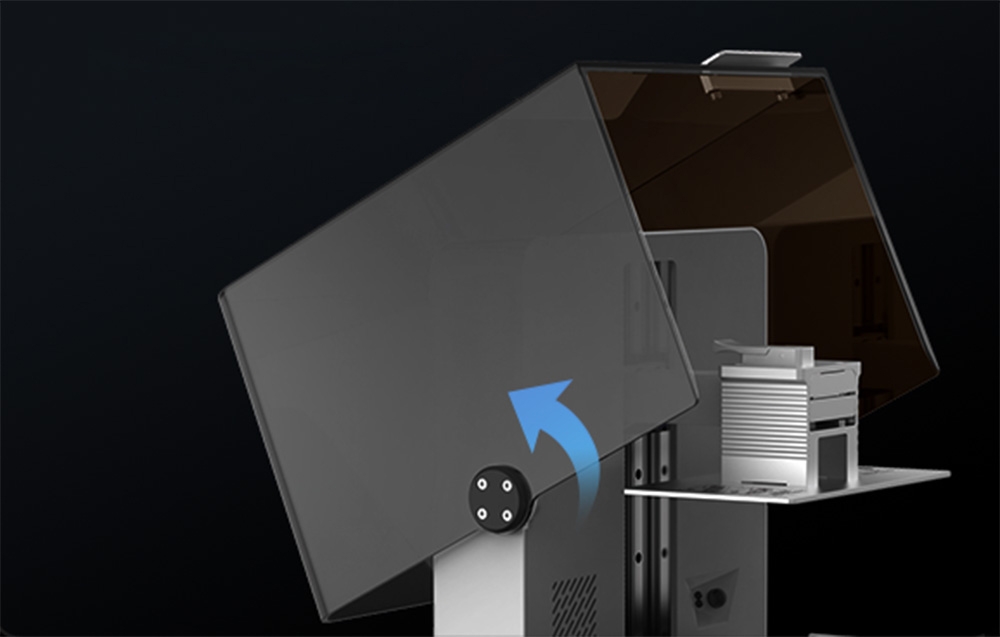Το αρθρωτό, φιμέ κάλυμμα του εκτυπωτή 3D που φαίνεται να ανυψώνεται