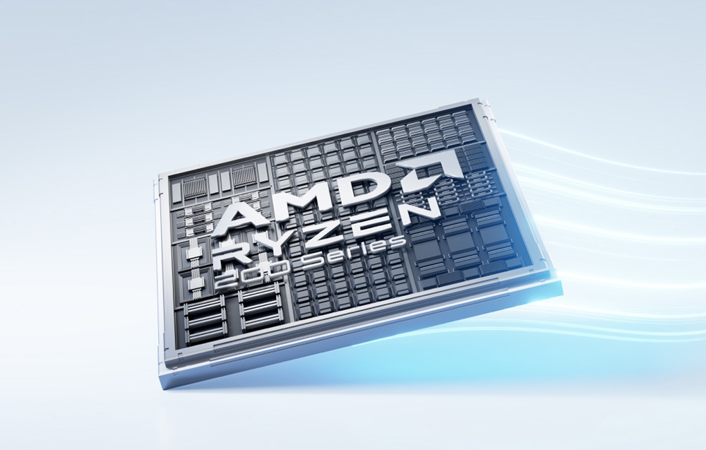 Ένας επεξεργαστής AMD Ryzen 2000 Series που εκτίθεται υπό γωνία με εφέ φωτισμού που υποδηλώνουν υψηλή απόδοση