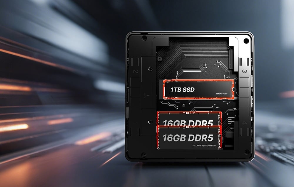 Το εσωτερικό του υπολογιστή με SSD 1 TB και δύο μνήμες DDR5 16 GB