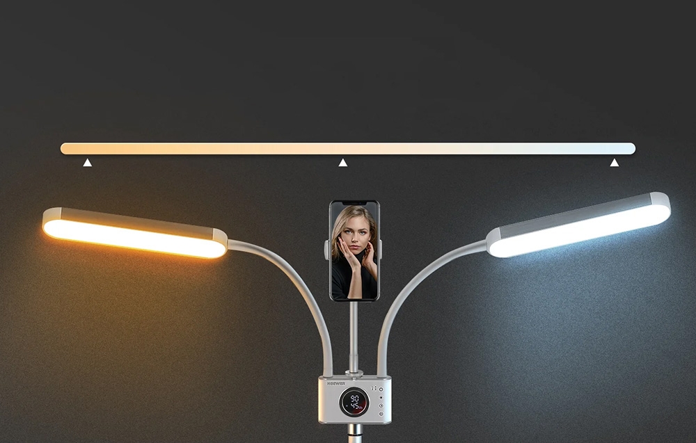 Λάμπα LED με δύο βραχίονες, ρυθμιζόμενο χρώμα φωτός και βάση για smartphone στο κέντρο