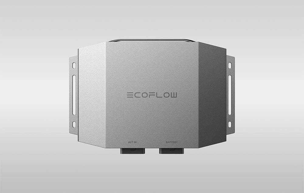 Φορτιστής EcoFlow Alternator 600 W σε γκρι φόντο