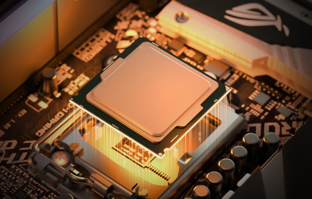 CPU ανυψωμένο πάνω από την υποδοχή της μητρικής πλακέτας με οπίσθιο φωτισμό
