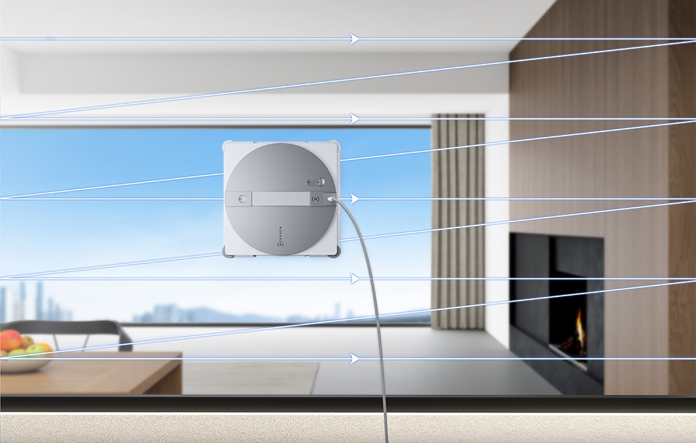 Ρομπότ ECOVACS που καθαρίζει ένα παράθυρο στο σαλόνι