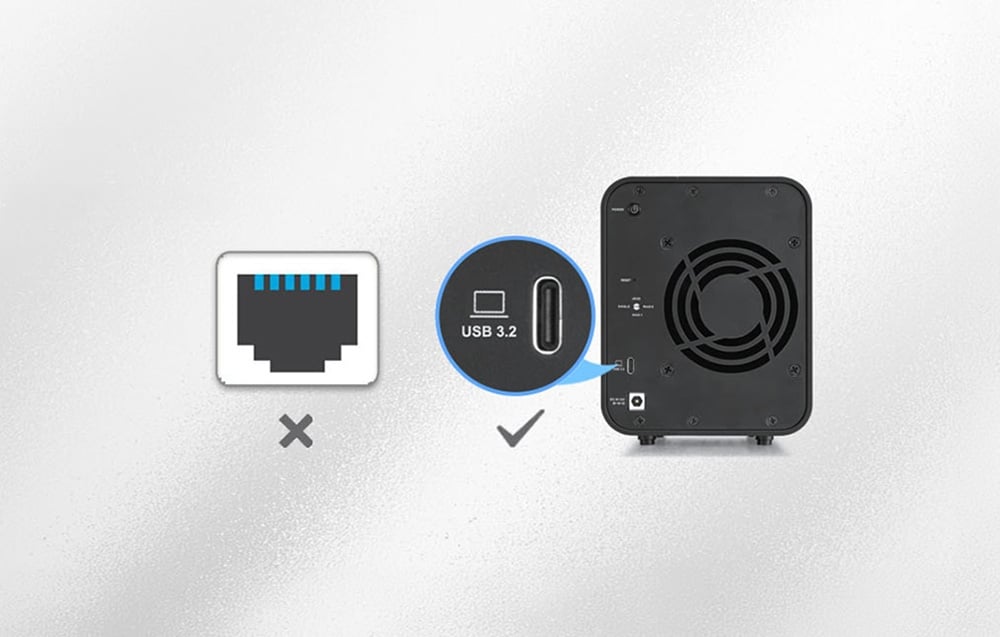 Πίσω πλαίσιο της θήκης με θύρα USB 3.2, ανεμιστήρα ψύξης και σύγκριση με θύρα δικτύου