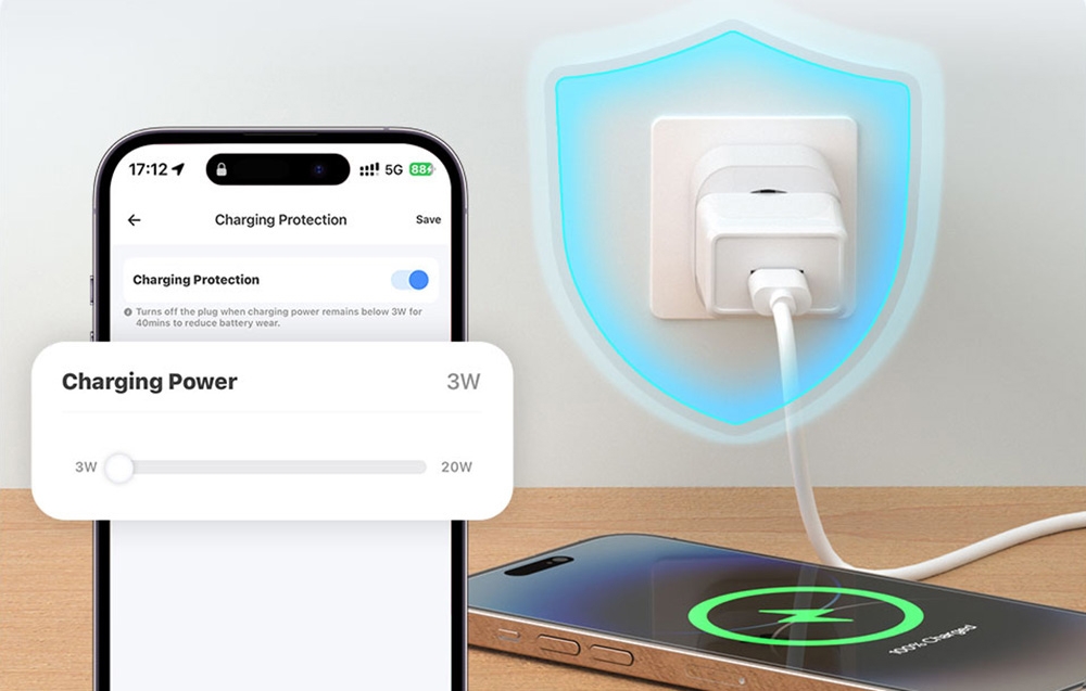 Smartphone συνδεδεμένο για φόρτιση· στα αριστερά, ένα δεύτερο smartphone που εμφανίζει μια ειδοποίηση