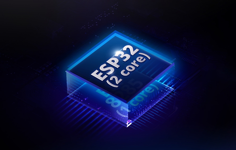 Διπύρηνος επεξεργαστής ESP32 σε μαύρο φόντο