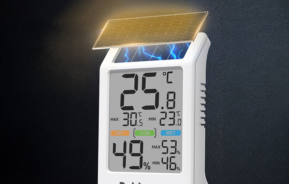 Θερμοϋγρόμετρο Rainpoint BALDRTHERM με ηλιακό πάνελ σε σκούρο φόντο