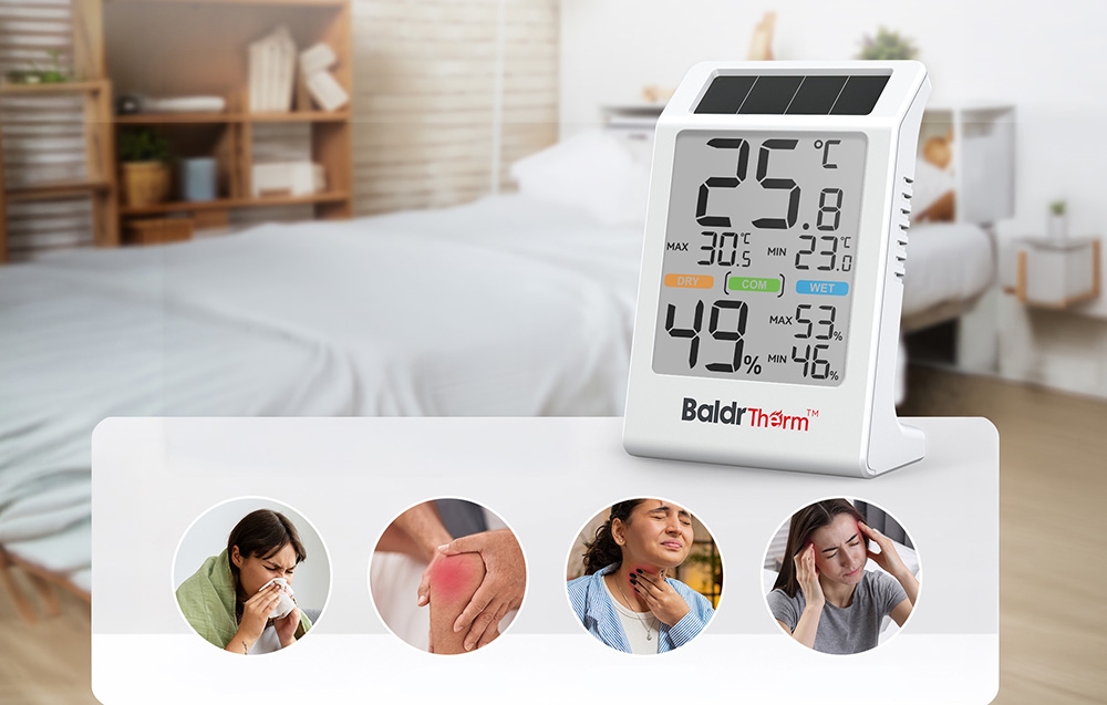 Θερμοϋγρόμετρο Rainpoint BALDRTHERM, με φωτεινό υπνοδωμάτιο στο παρασκήνιο
