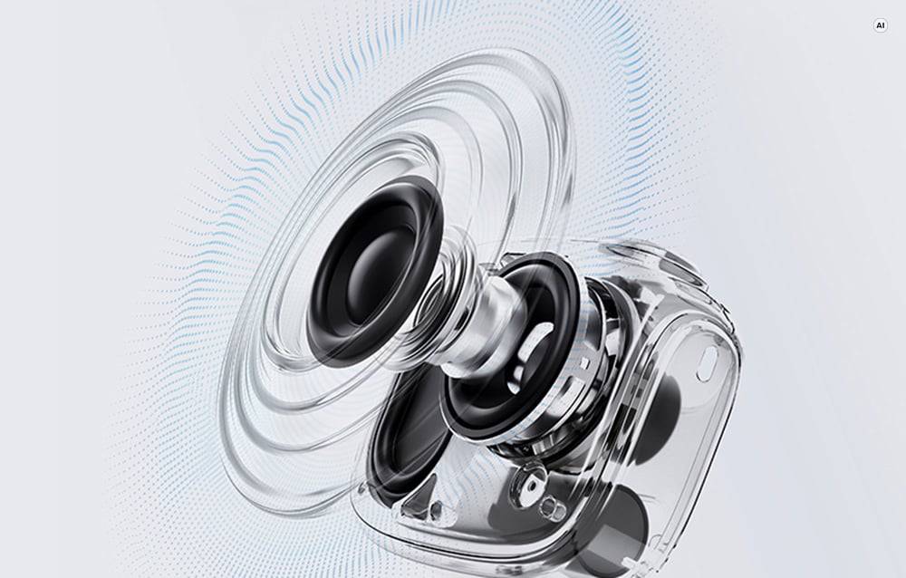 Εσωτερική τομή ενός ηχείου Bluetooth QCY που δείχνει το ηχείο και το ηχητικό κύμα