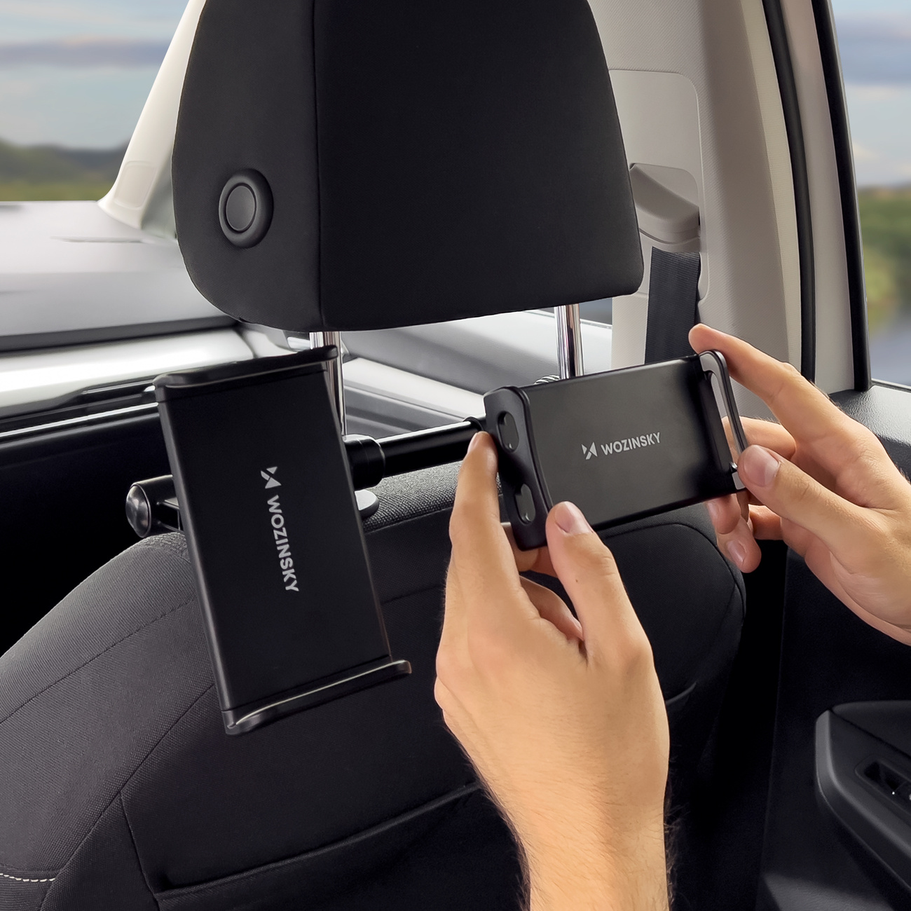 How to unfold the Wozinsky WTHBK1 double headrest car phone holder Jak rozkłada się podwójny uchwyt na telefon do samochodu na zagłówek Wozinsky WTHBK1