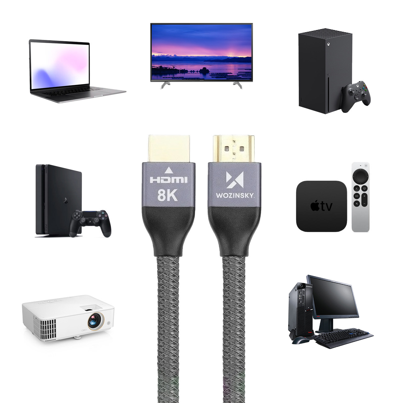 Καλώδιο HDMI 2.1 από τη Wozinsky - εμπρός και πίσω μέρος του βύσματος Przód i tył wtyczki w kablu HDMI 2.1 Wozinsky