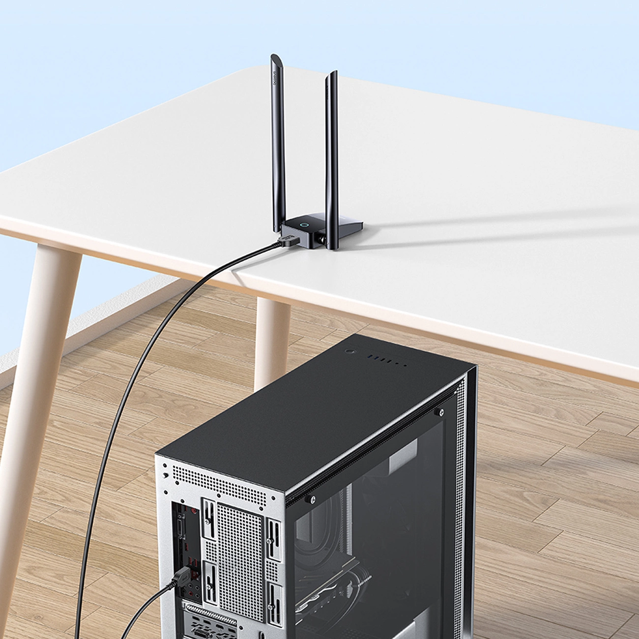 Κάρτα δικτύου Baseus FastJoy USB συνδεδεμένη σε επιτραπέζιο υπολογιστή