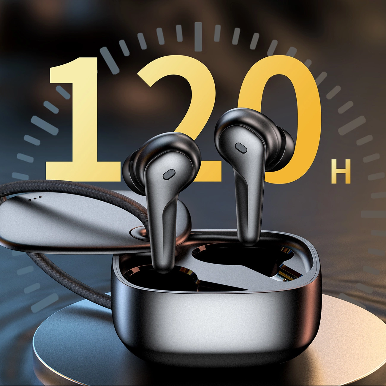 Ασύρματα ακουστικά Choetech BH-T17 TWS στο φόντο της επιγραφής "120H"
